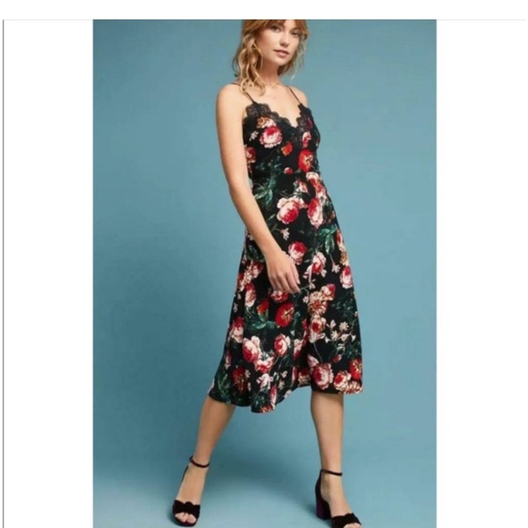 Anthropologie Dresses & Skirts - EUC Anthropologie Foxie DoxDARK FLORAL Lace Slip Midi Lyra Dress